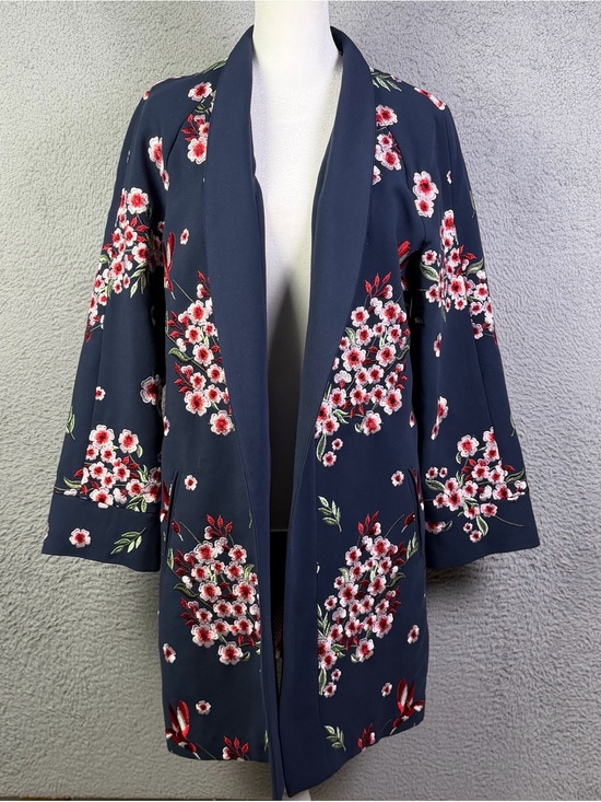 Soft Surroundings Jackets & Blazers - Soft Surroundings Jacket Kimono Womens Small Navy Floral Embroidered Lined